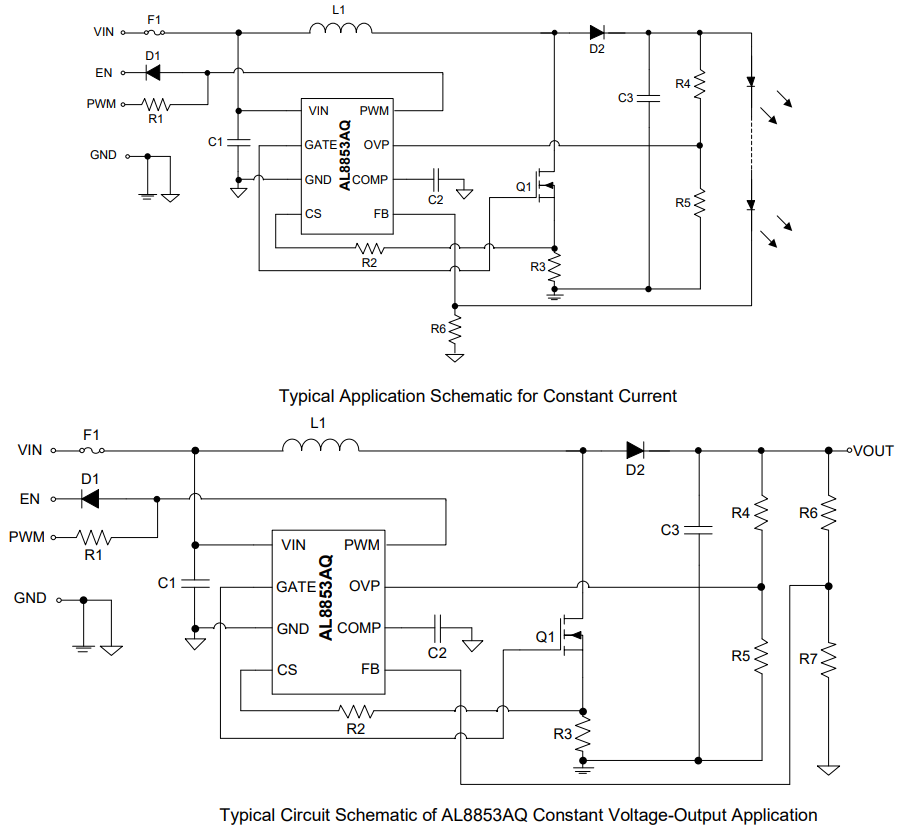应用电路图 - Diodes Incorporated AL8853AQ升压控制器